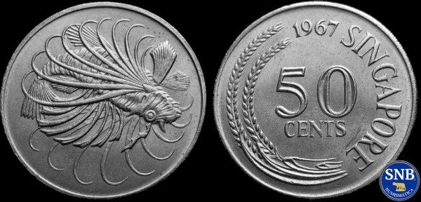 Producto - Singapur - 50 Centavos (1967) KM #5 Pez León [XF]