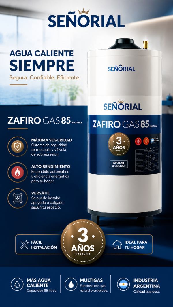 Producto - TERMOTANQUE SEÑORIAL A GAS 85LTS CARGA SUPERIOR