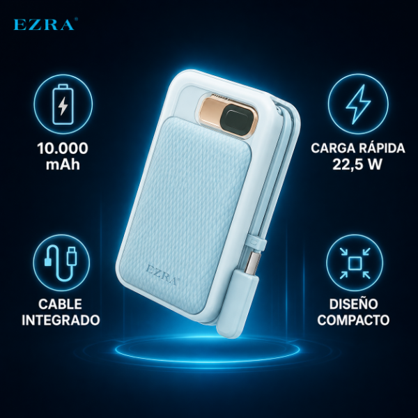 Producto - Cargador + Visor de Carga Con Cables TPC-IPH 22.5W-10000mAh  PB128 - EZ-S80. - 2