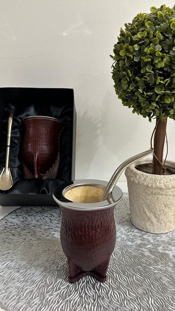 Producto - MATE CAMIONERO CUERO CROCO VIROLA DE ACERO