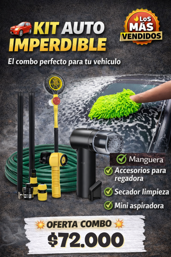 Producto - KIT LIMPIEZA DE AUTO PREMIUM: GUANTE MANOPLA + ASPIRADORA + MANGUERA + CEPILLO