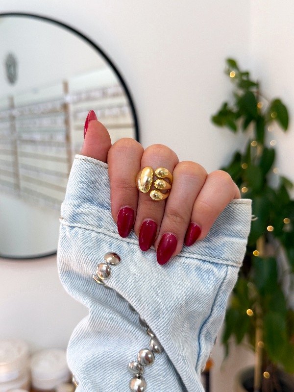 Producto - Anillo acero dorado gota triple