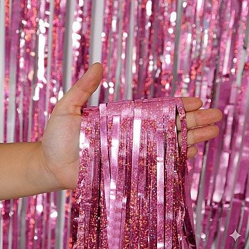 Producto - Cortina lluvia metalizada holografica color rosa