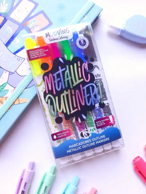 Producto - Marcadores Mooving Metallic Outliner Con Contorno X6 Colores