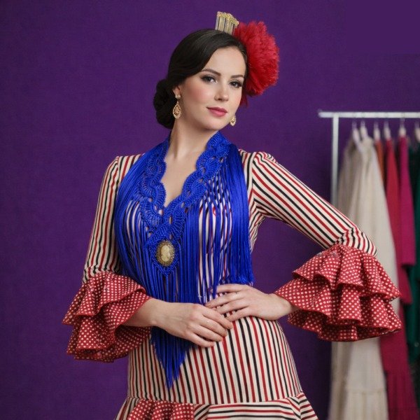 Producto - Tira De Flecos De Seda Para Escote Abanicos Azul - 1