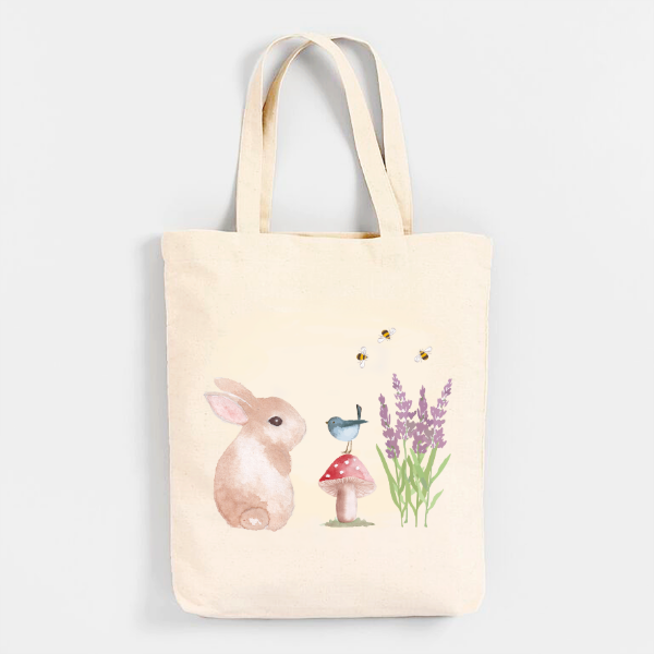 Producto - Tote bag Conejo con pajarito y Lavandas
