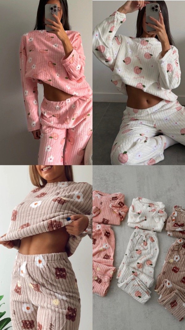 Producto - Pijama de polar estampado buzo + pantalón (talle único 36 a 42/44)