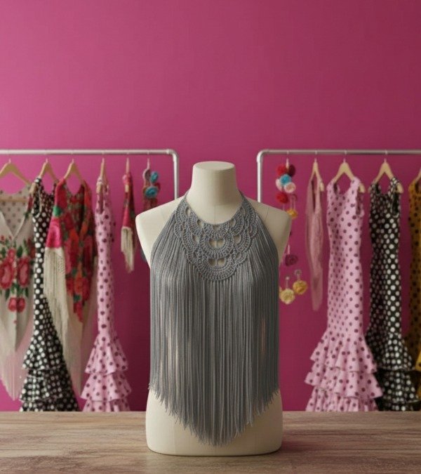 Producto - Collar De Flecos De Seda XL Gris