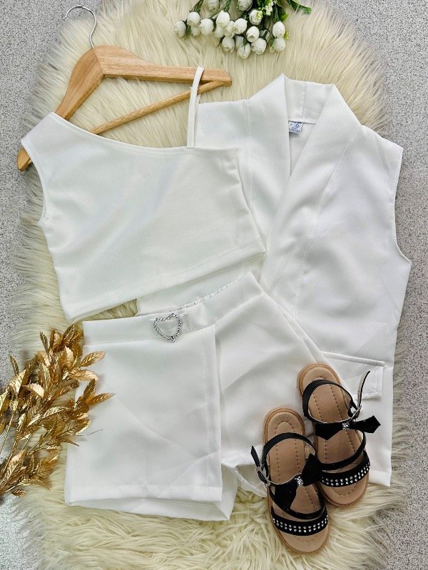 Producto - TRÍO CORAZÓN BLANCO (BLAZER + TOP + SHORT POLLERA)