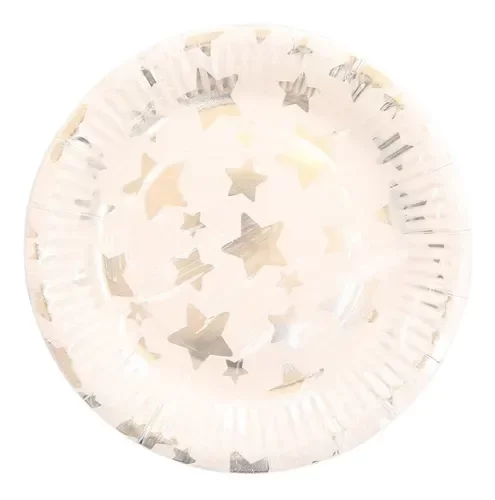 Producto - Platos con stamping x10un color blanco estrellas plateadas