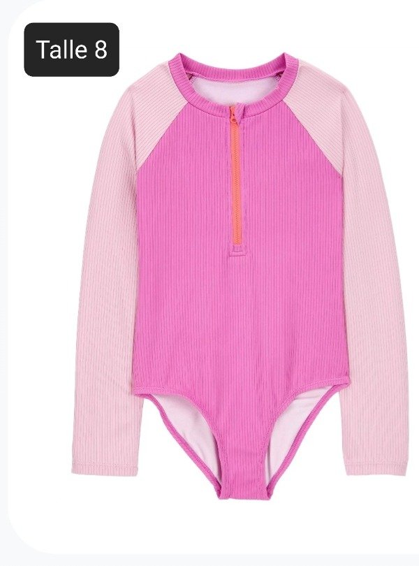 Traje de baño carters 1 pieza manga larga talle 8 rosa