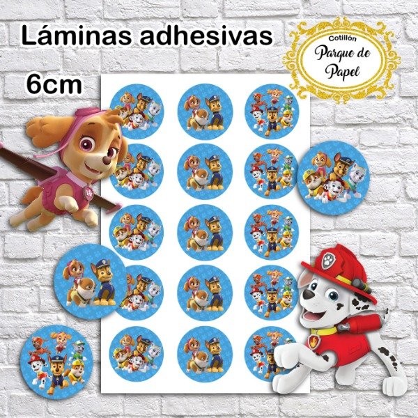 Producto - Lámina adhesiva A4 Paw Patrol (circulos 6cm)