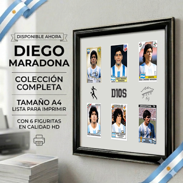Producto - Lamina Imprimible Maradona Cuadro + Libros + Figus