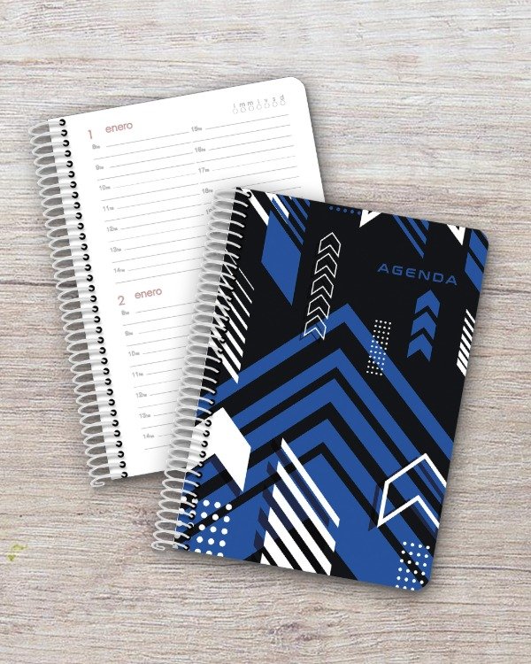 Producto - Agenda Perpetua A5 - 2 días por página - dis. flechas azul