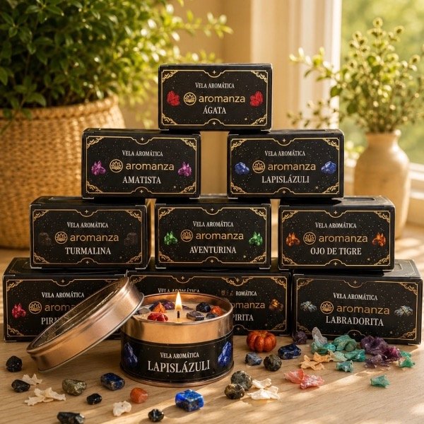 Producto - Vela aromática orgánica con cristales semipreciosos