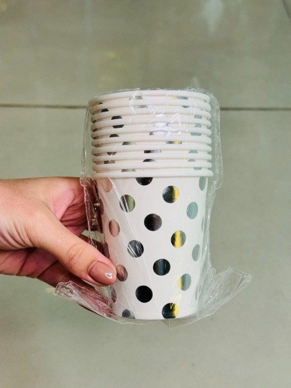 Producto - Vaso polipapel blanco con lunares x10u