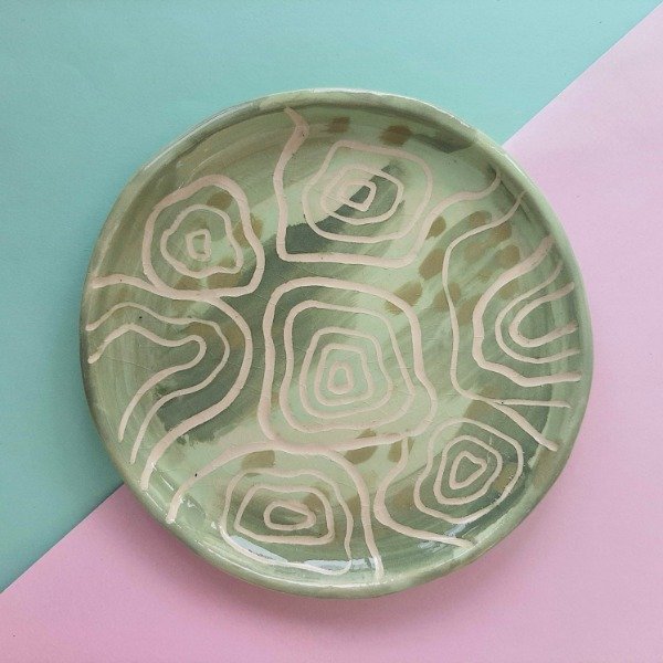 Producto - Plato redondo chico Esgrafiado verde