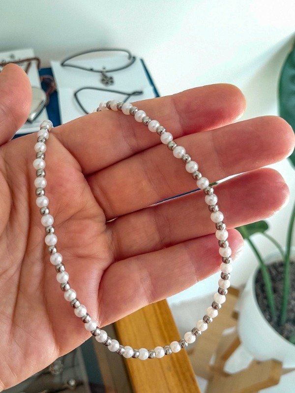 Producto - Collar perlas y bolitas acero 45 CM