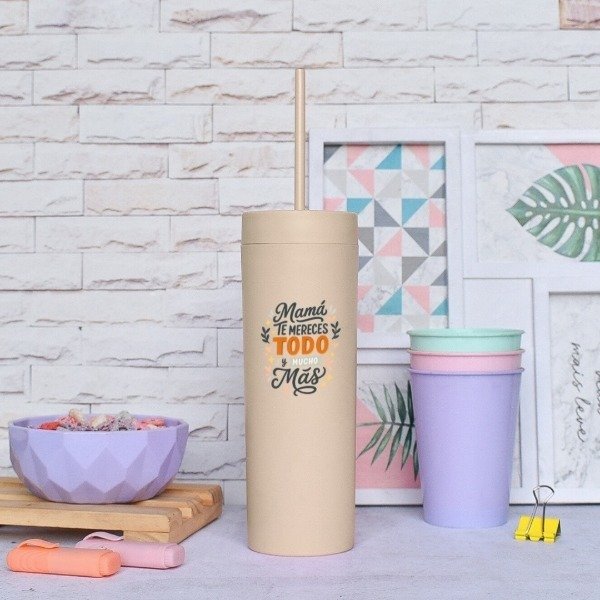 Producto - GANGA- VASO LARGO DÍA DE LA MADRE CON SORBETE 460 CC 21X7 CM SURTIDO DISCONTINUO