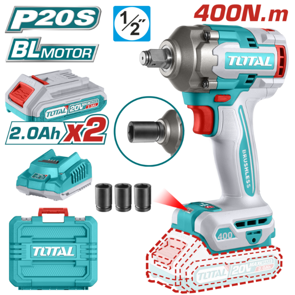 Producto - Llave de Impacto Inalámbrica TOTAL TIWLI2040 - 20V Brushless - 400 Nm