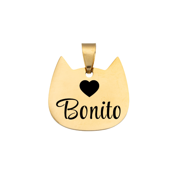 Producto - Chapita Personalizable Gato Dorado - Corazon negro - 0