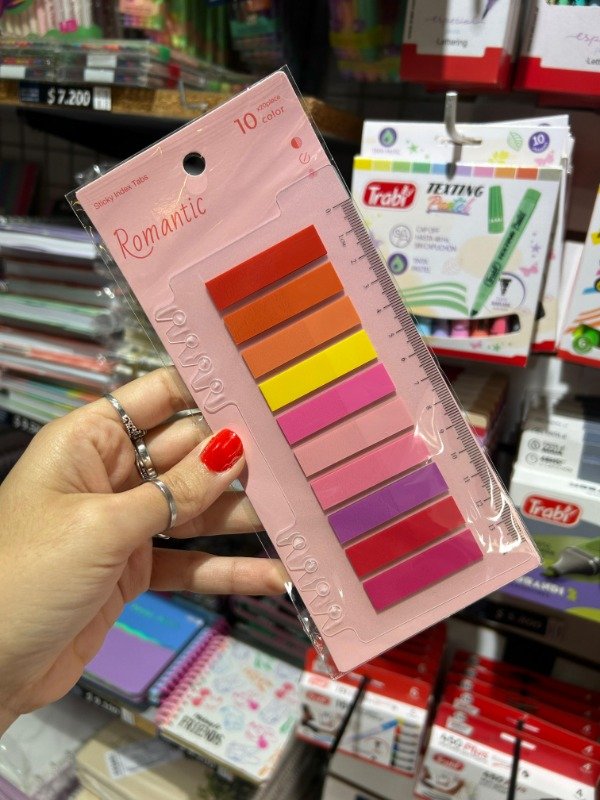 Producto - Post Its "Romántico" con Regla p/Cuaderno 10 tonos