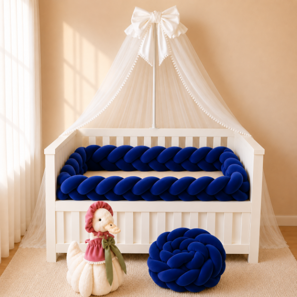 Producto - Chichonera Trenzada para Cuna y Cama 3 Cabos Plush (Azul Francia)