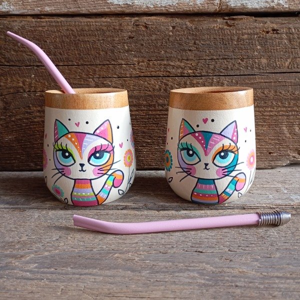Producto - Mate Gatita con bombilla (Varios Colores)