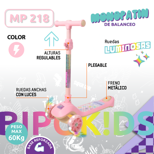 Producto - Monopatin balanceo plegable MP 218 Rosa - 3