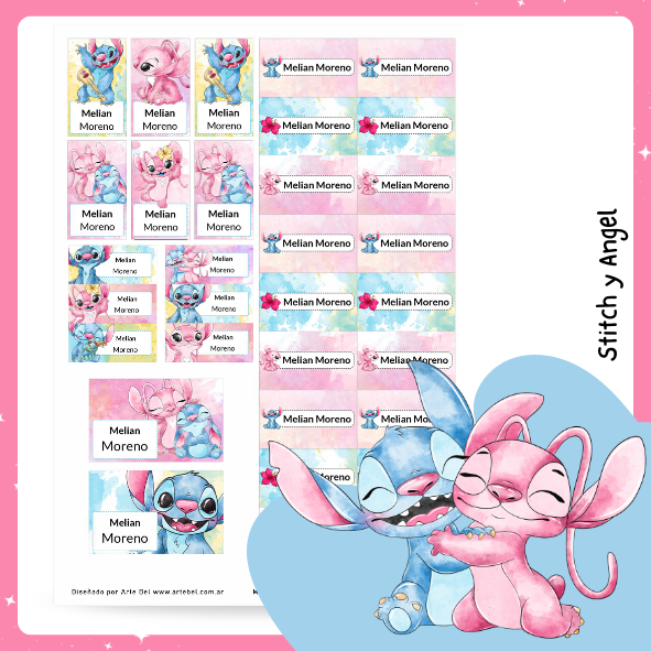 Producto - Stitch y Angel: Kit imprimible etiquetas escolares