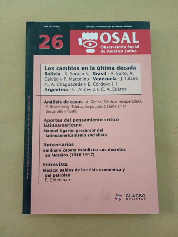 Producto - Observatorio social de América Latina #26 - Colmenares Soruco - Octubre 2009