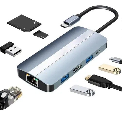 Producto - HUB 8 EN 1 HDMI+USB 3.0+RJ45+SD TF+PD