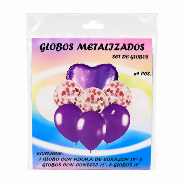 Producto - Set de 9 globos Corazon metalizado + 3 confetti + 5 perlados - 3