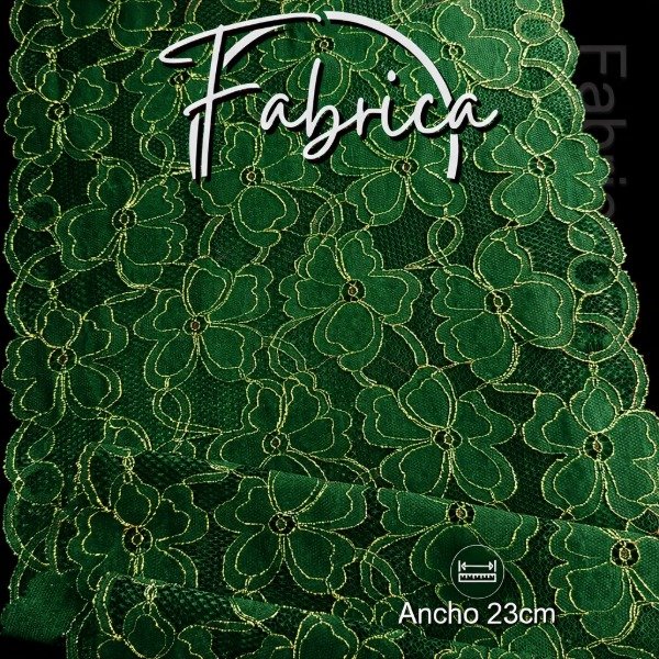 Producto - PS313 Puntilla Verde Inglés con Lurex. Medida: 23cm (por metro)