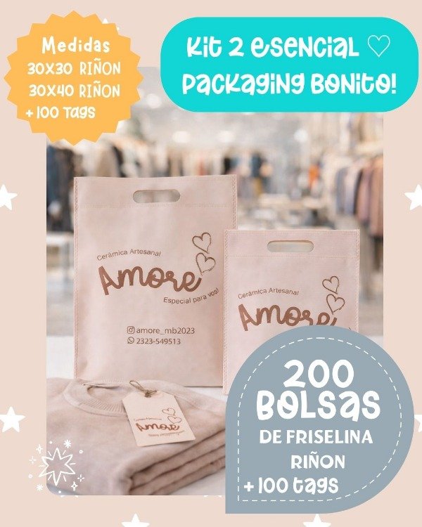 Producto - Kit esencial 2 - Bolsas de Friselina Riñon y tags - 0