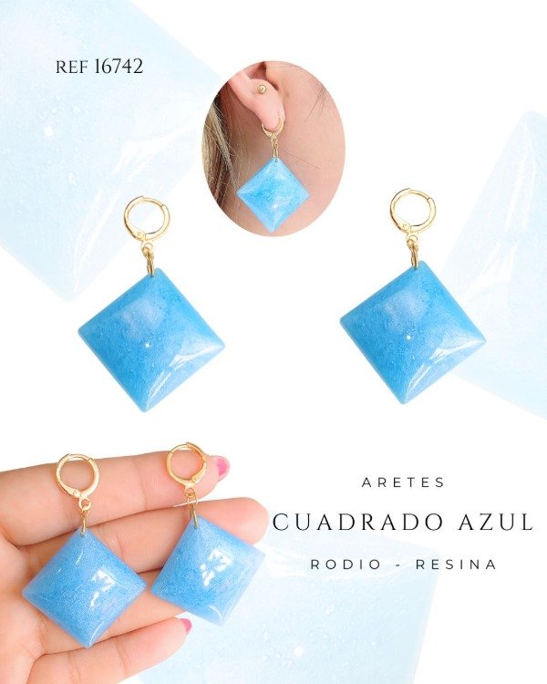 Producto - ARETES CUADRADO AZUL REF 16742