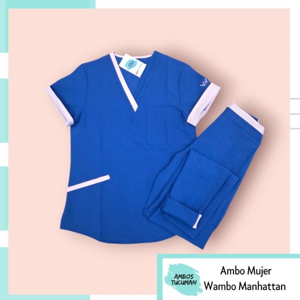 Producto - Ambo Azul Francia Detalle Rosa Spandex Manhattan