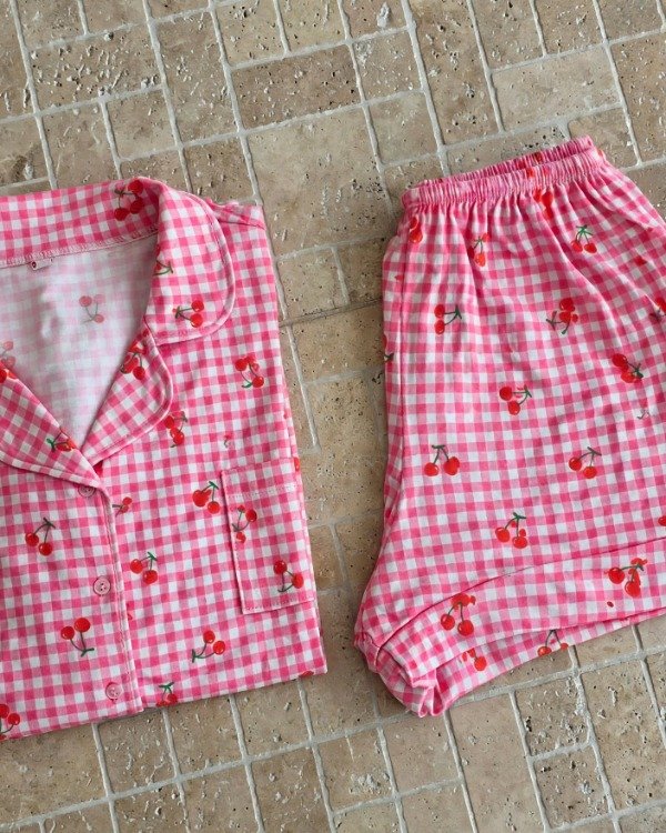 Producto - Pijama camisero corto - Cuadrille rosa - 0