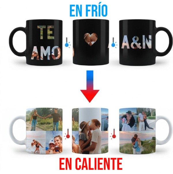 Producto - Taza de cerámica magica 3D el texto de ambos lados y corazon