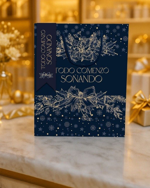 Producto - Bolsa de regalo premium azul y dorada + Tag  señalador 25x14x33 Verde