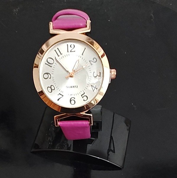 Producto - Reloj Esfera Redonda Dorada Malla Eco Cuero Rosa