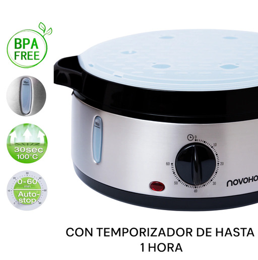 Producto - Vaporera -3 recipientes -9 ltrs -800 W -temporizador -Novohome (NH-VP300) - 3