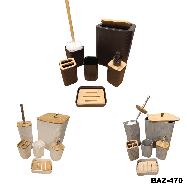Producto - SET BAÑO PREMIUM 6 PIEZAS DISEÑO BAMBOO TEXTURADO