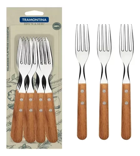 Producto - Set X12 Tenedores Mesa Tramontina Dynamic Madera Acero Inox