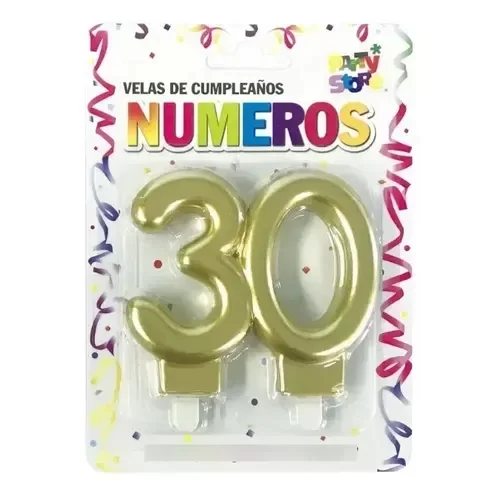 Producto - Vela doble número metalizada dorado número 30