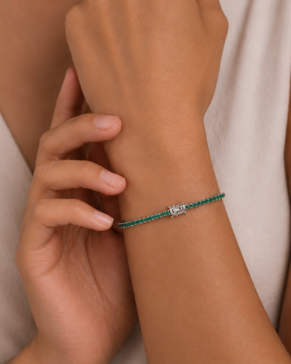 Producto - Pulsera Plata Rodinada Zircones Verdes - 2