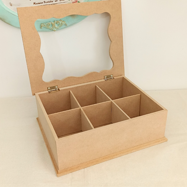 Producto - Caja de té x 6 div. Tapa VIDRIO