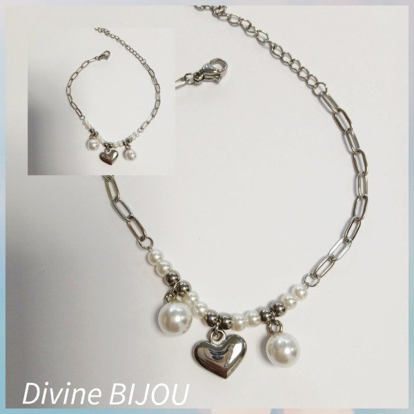 Producto - Pulsera perlas corazón acero
