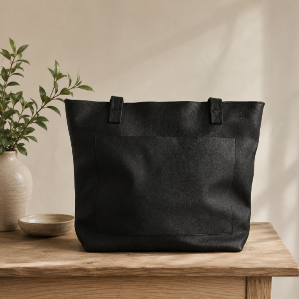 Producto - Cartera Tote con cierre de cuero negro - 0
