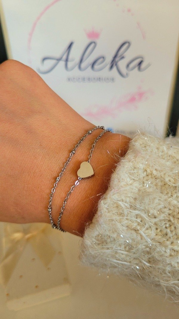 Producto - Pulsera doble con corazón de acero quirúrgico - 0